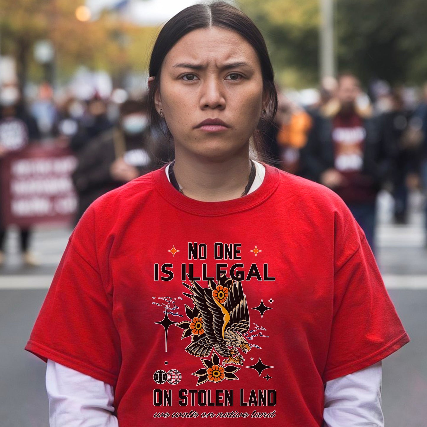 NO ONE IS ILLEGAL ON STOLEN LAND. WE WALK ON NATIVE LAND Style 11 - One Sides Unisex T-Shirt/T-Shirt V-Neck/Hoodie/Sweatshirt