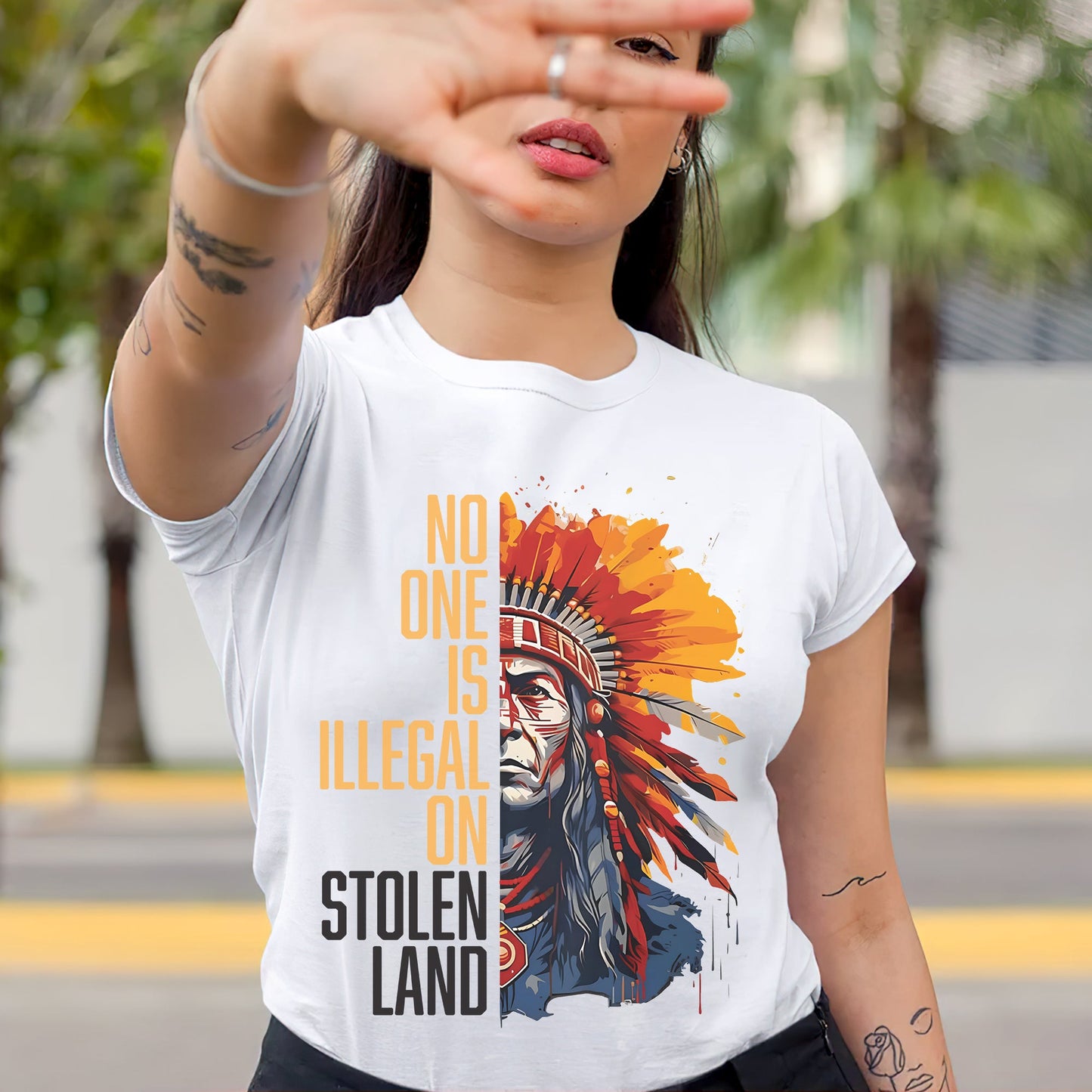 NO ONE IS ILLEGAL ON STOLEN LAND Style 15 - Unisex T-Shirt/T-Shirt V-Neck/Hoodie/Sweatshirt