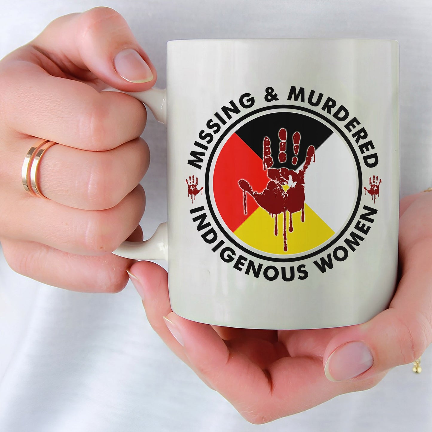 MMIW Missing Murder Indigenous Women Red Hand Circle Four Color Ceramic Coffee Mug