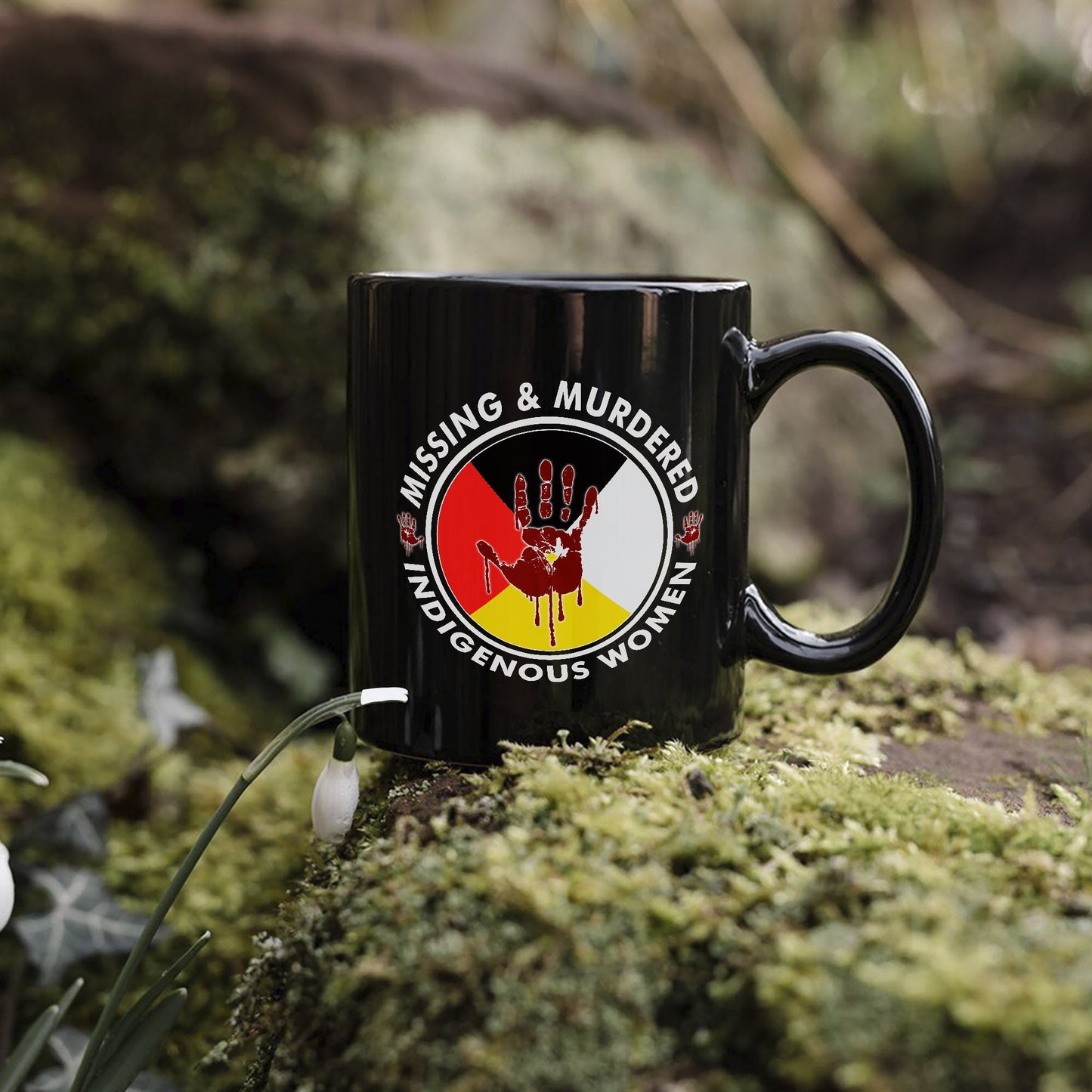 MMIW Missing Murder Indigenous Women Red Hand Circle Four Color Ceramic Coffee Mug