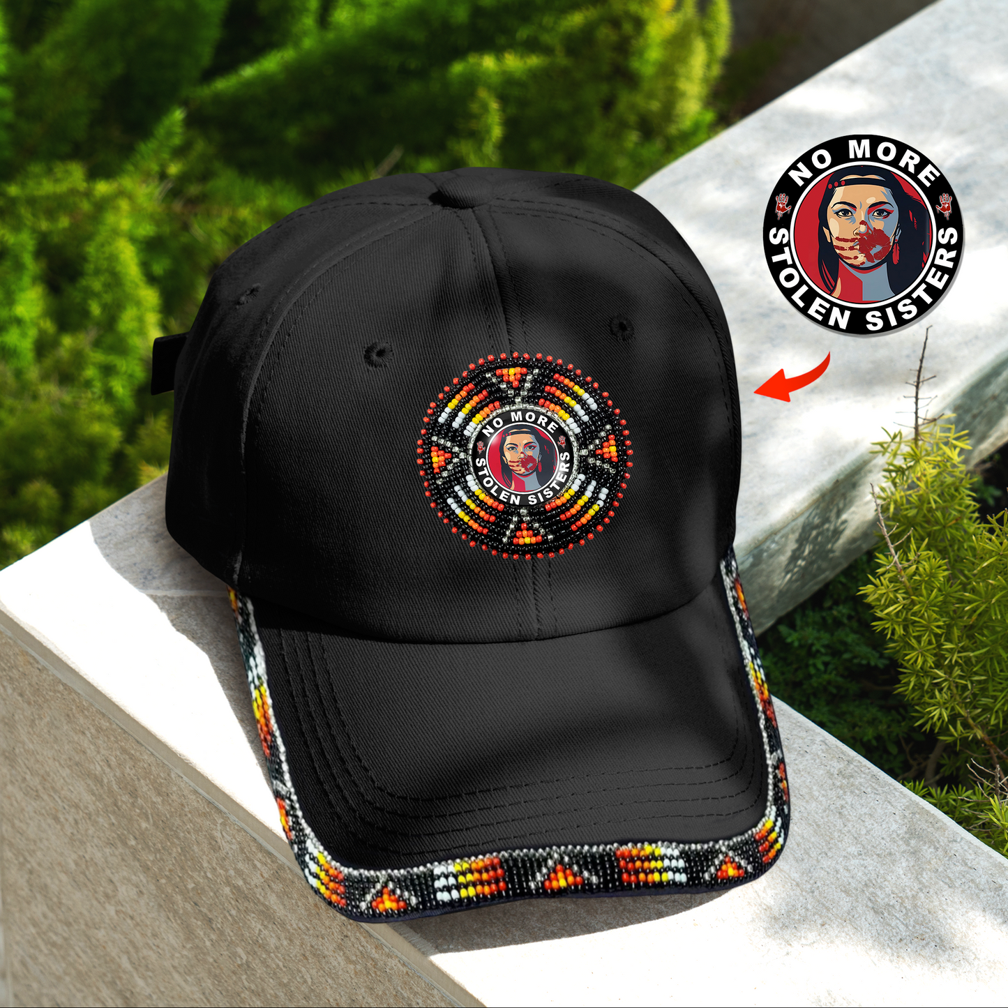 SALE 50% OFF - Cotton Unisex Baseball Cap Patch Glass with Colorful Brim Beaded Native American Style