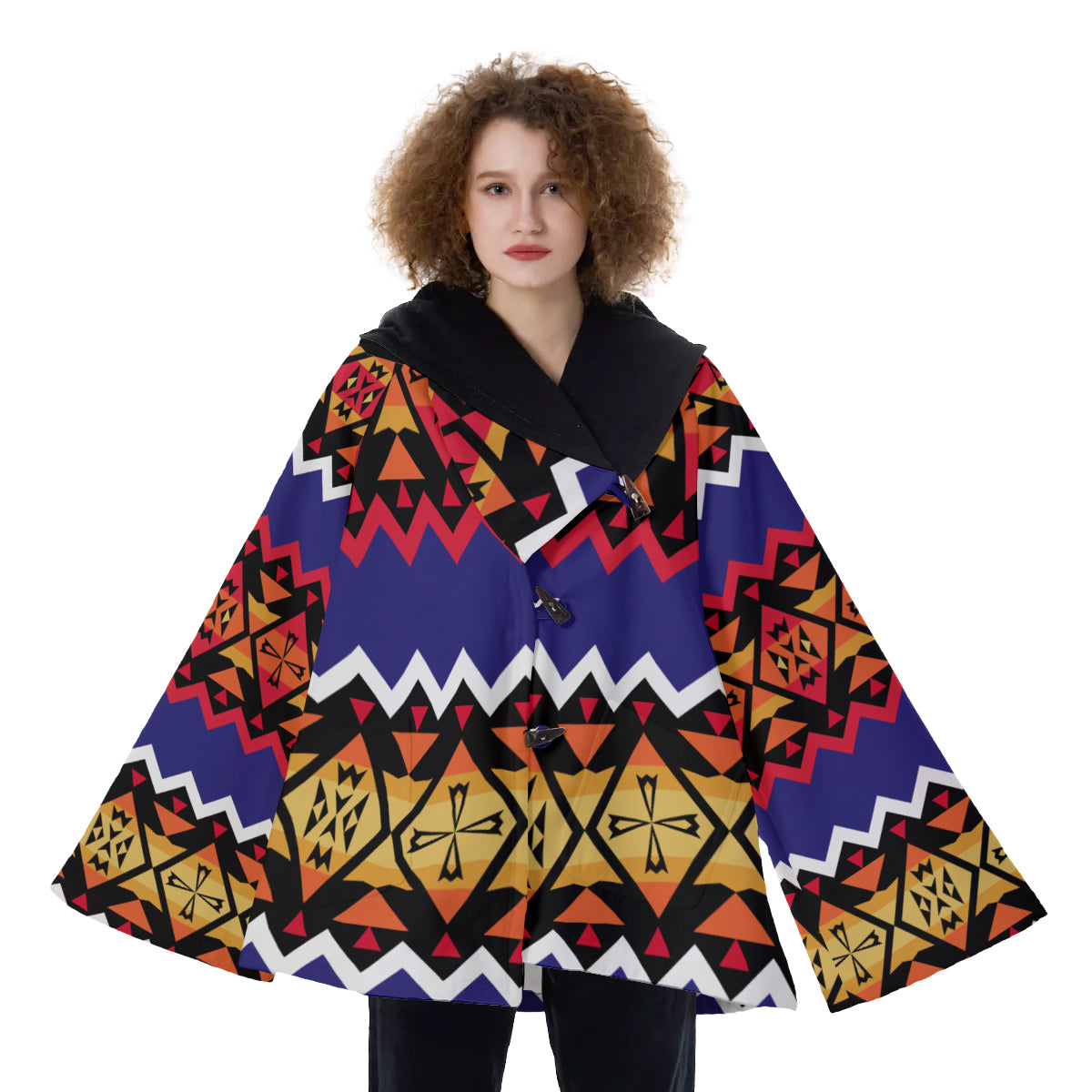Fashion Women Pattern Button Coat Print Hooded Jacket Outerwear 07