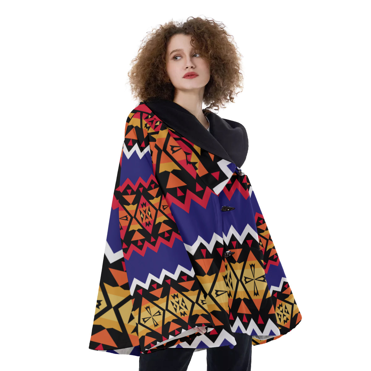 Fashion Women Pattern Button Coat Print Hooded Jacket Outerwear 07