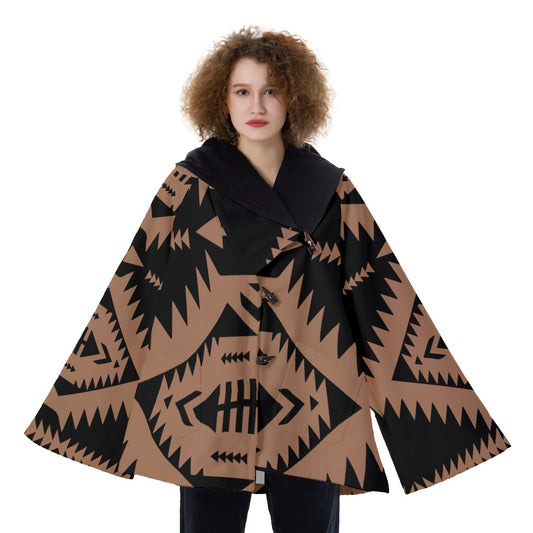 Fashion Women Pattern Button Coat Print Hooded Jacket Outerwear 01