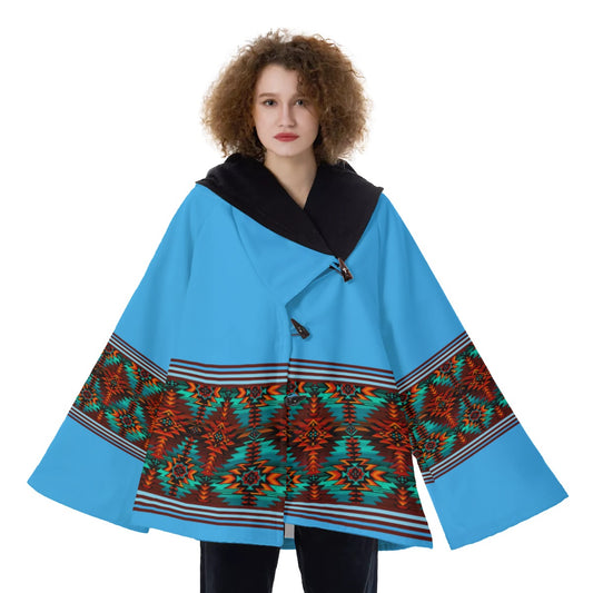 Fashion Women Pattern Button Coat Print Hooded Jacket Outerwear 03