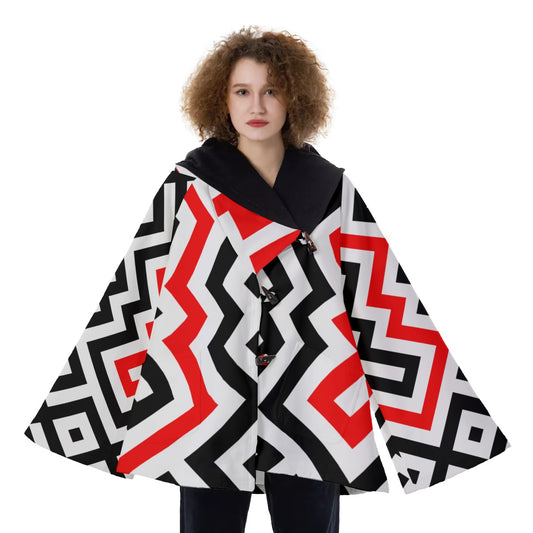 Fashion Women Pattern Button Coat Print Hooded Jacket Outerwear 04