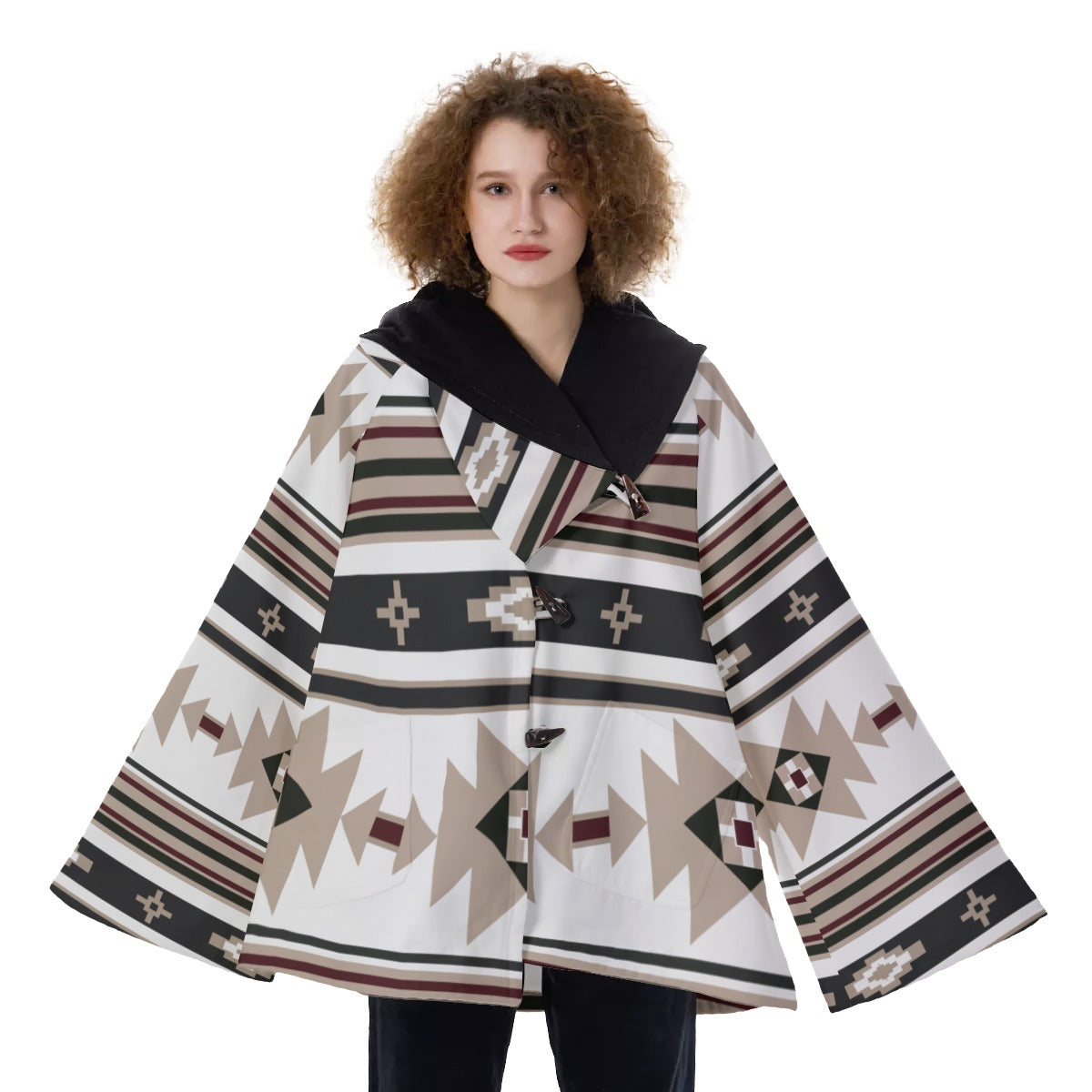 Fashion Women Pattern Button Coat Print Hooded Jacket Outerwear 09