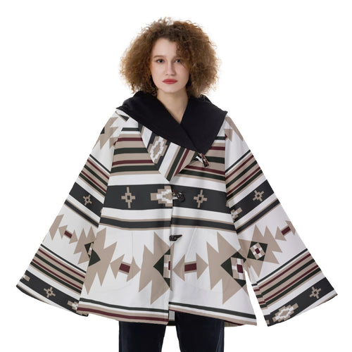 Fashion Women Pattern Button Coat Print Hooded Jacket Outerwear 09