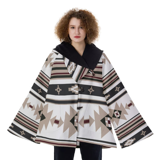 Fashion Women Pattern Button Coat Print Hooded Jacket Outerwear 09