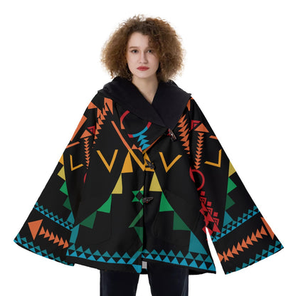 Fashion Women Pattern Button Coat Print Hooded Jacket Outerwear 02