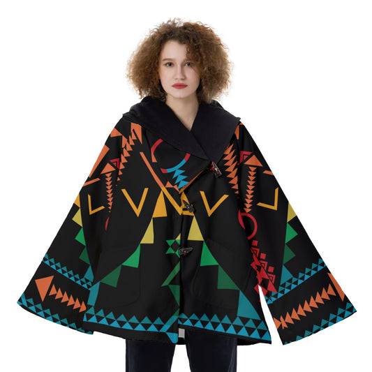 Fashion Women Pattern Button Coat Print Hooded Jacket Outerwear 02