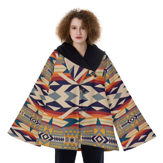 Fashion Women Pattern Button Coat Print Hooded Jacket Outerwear 06