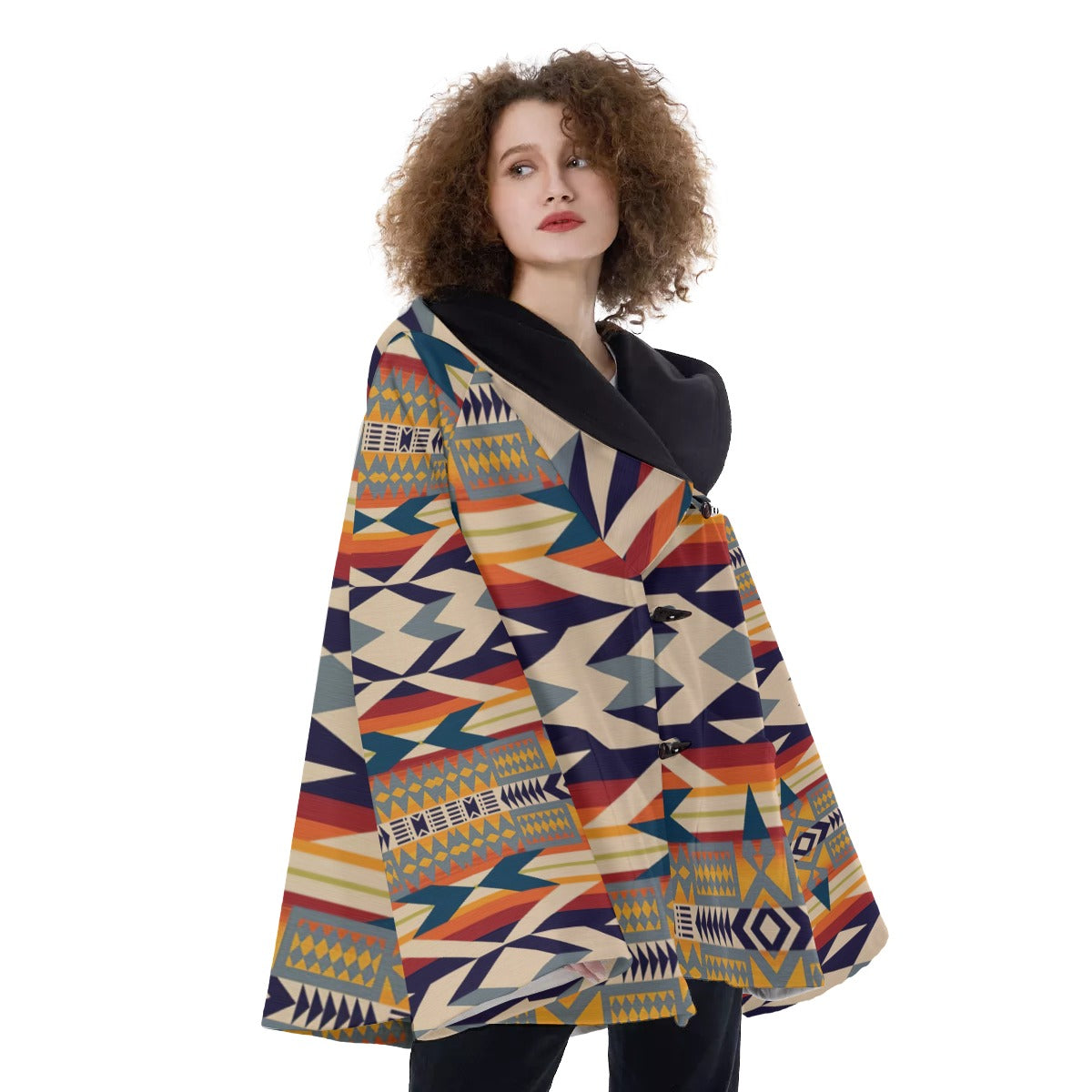 Fashion Women Pattern Button Coat Print Hooded Jacket Outerwear 06