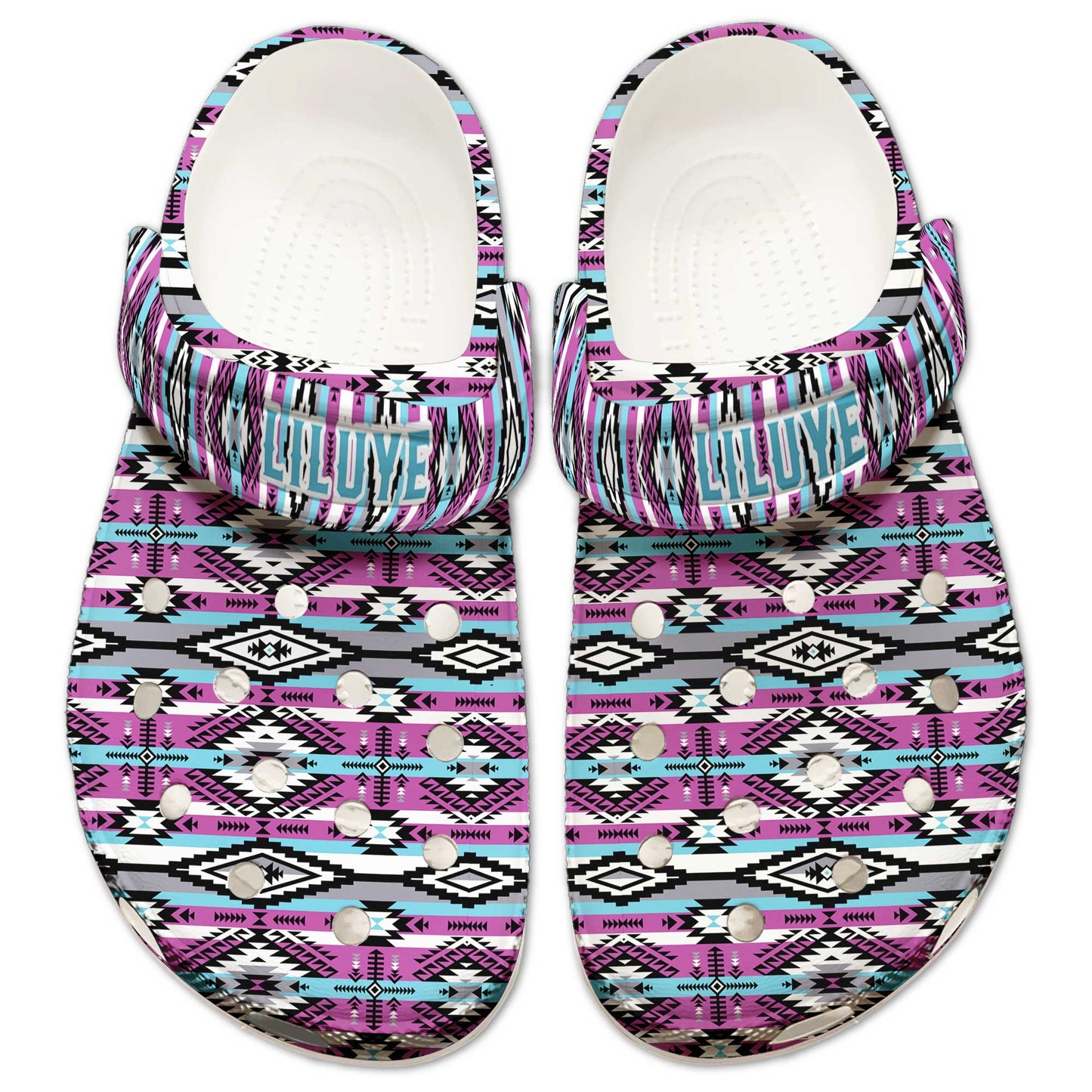 Custom Name Boho Pink Aztec Clogs – Native-Inspired Footwear, Great Family Gift