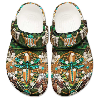 Custom Name Native Clogs - Dragonfly & Dreamcatcher – Family Gift