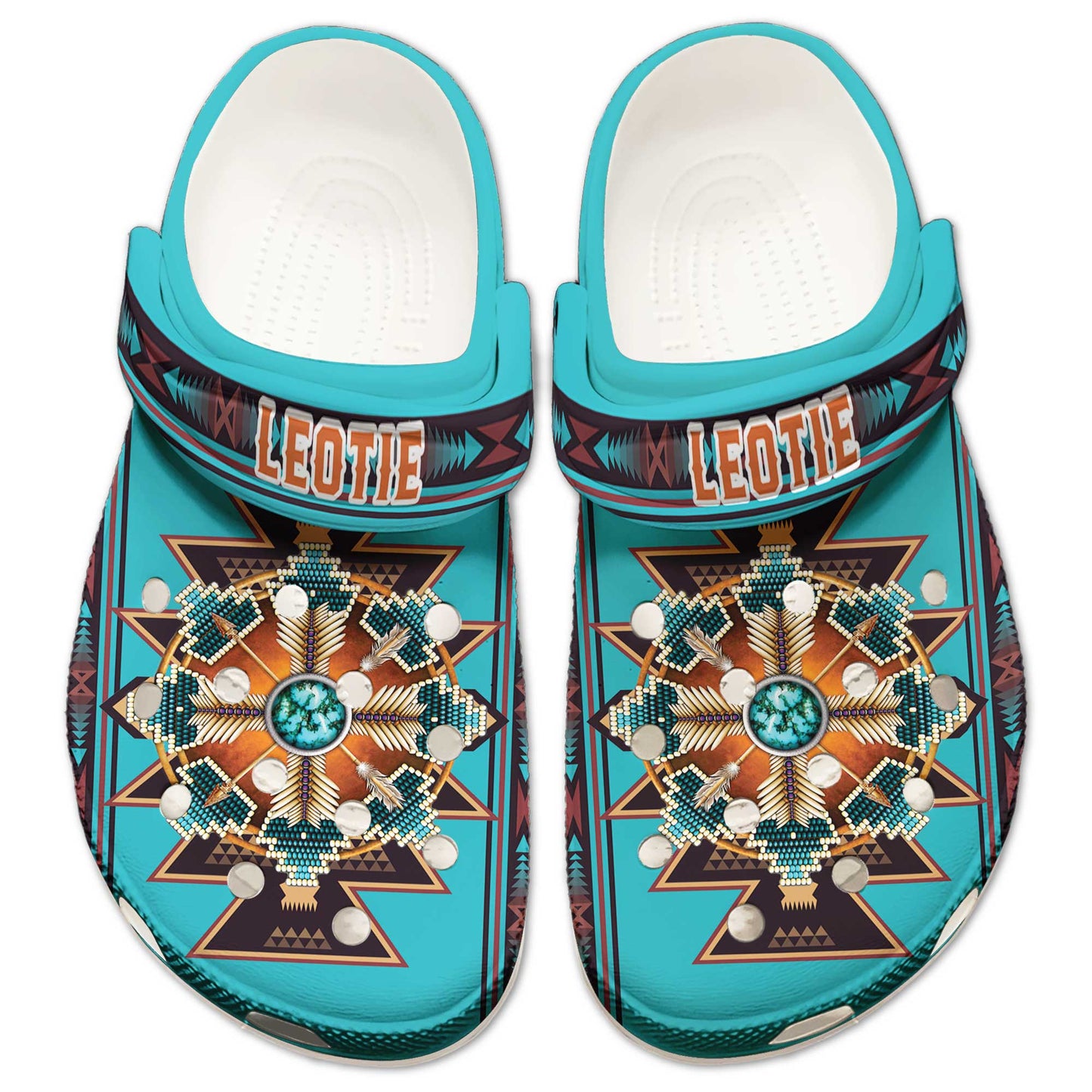 Custom Name Tribal Blue Clogs – Sacred Geometry & Turquoise Design, Gift for Family