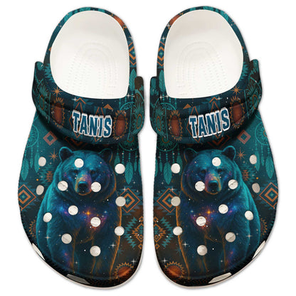 Custom Name Bear Spirit Clogs – Native Tribal Galaxy Design & Meaningful Gift for Family