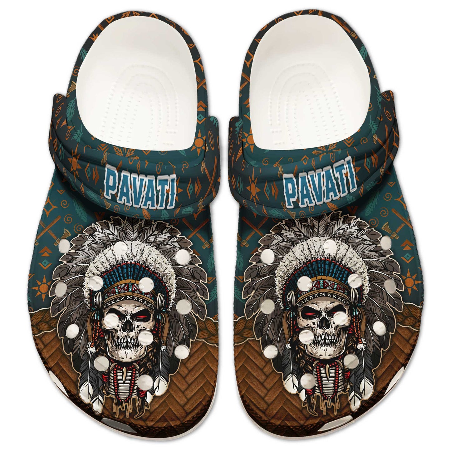 Custom Name Native Skull Chief Clogs Personalized Tribal Gift for Family & Friend