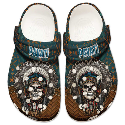 Custom Name Native Skull Chief Clogs Personalized Tribal Gift for Family & Friend