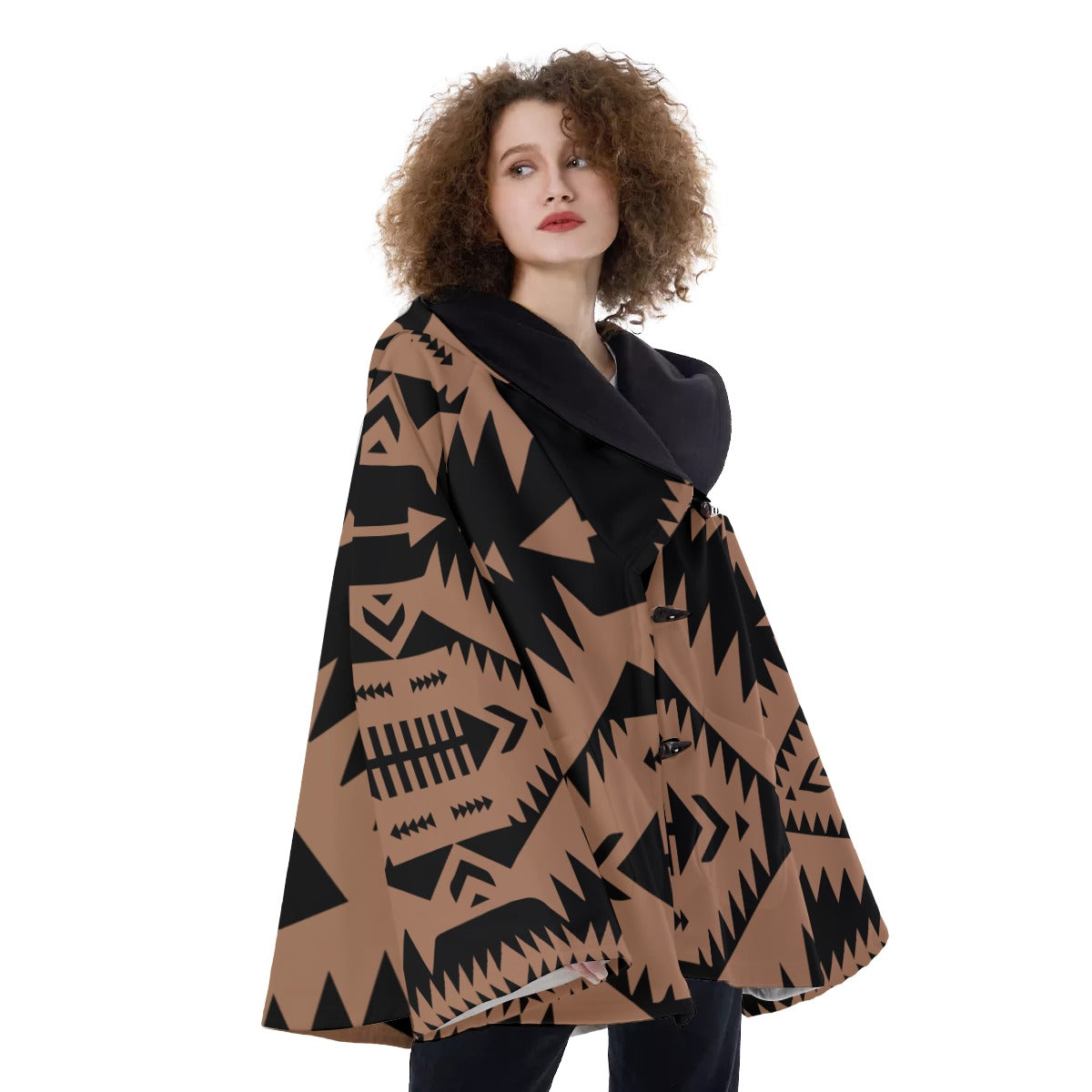 Fashion Women Pattern Button Coat Print Hooded Jacket Outerwear 01