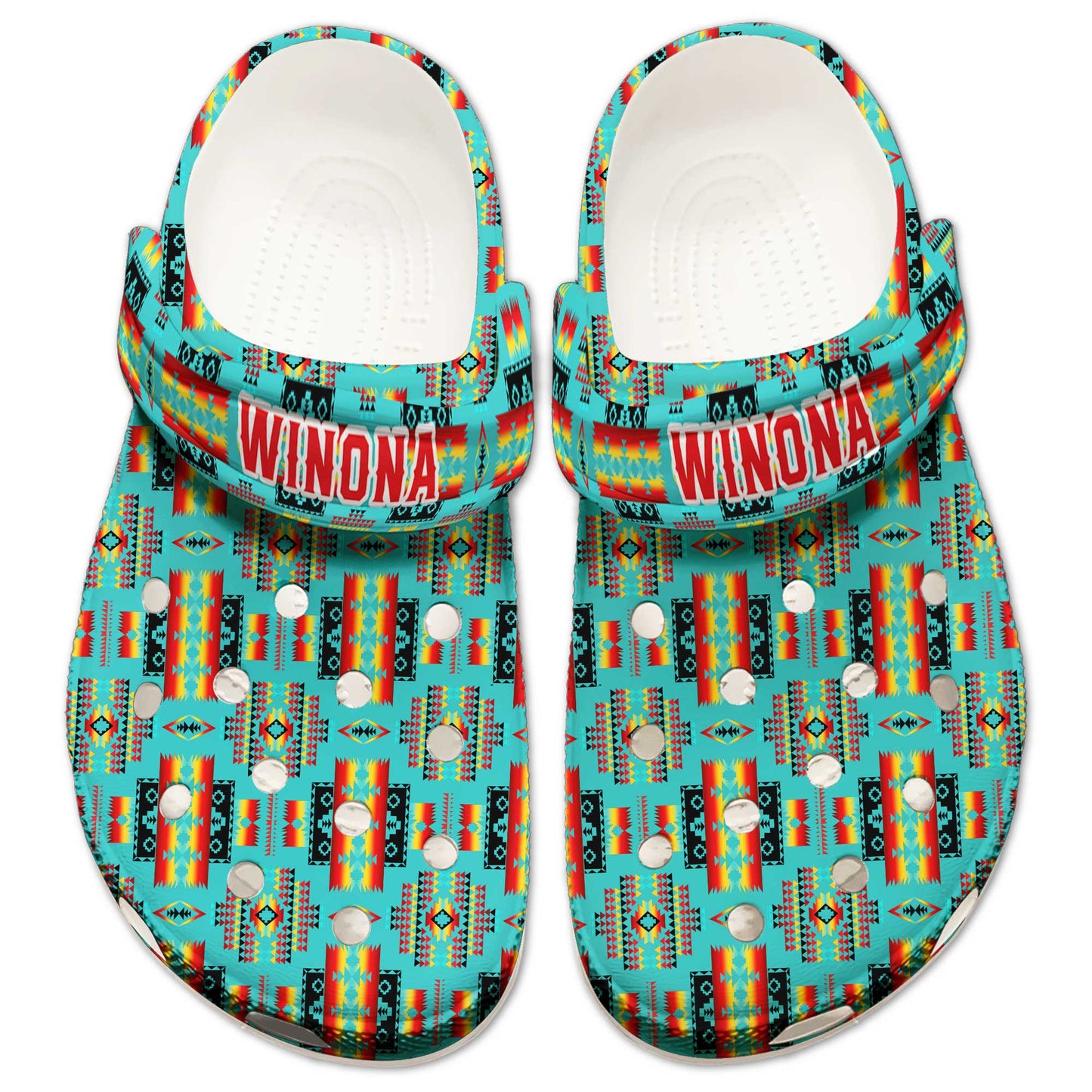 Custom Name Turquoise Tribal Clogs – Vibrant Native-Inspired Gift for the Whole Family