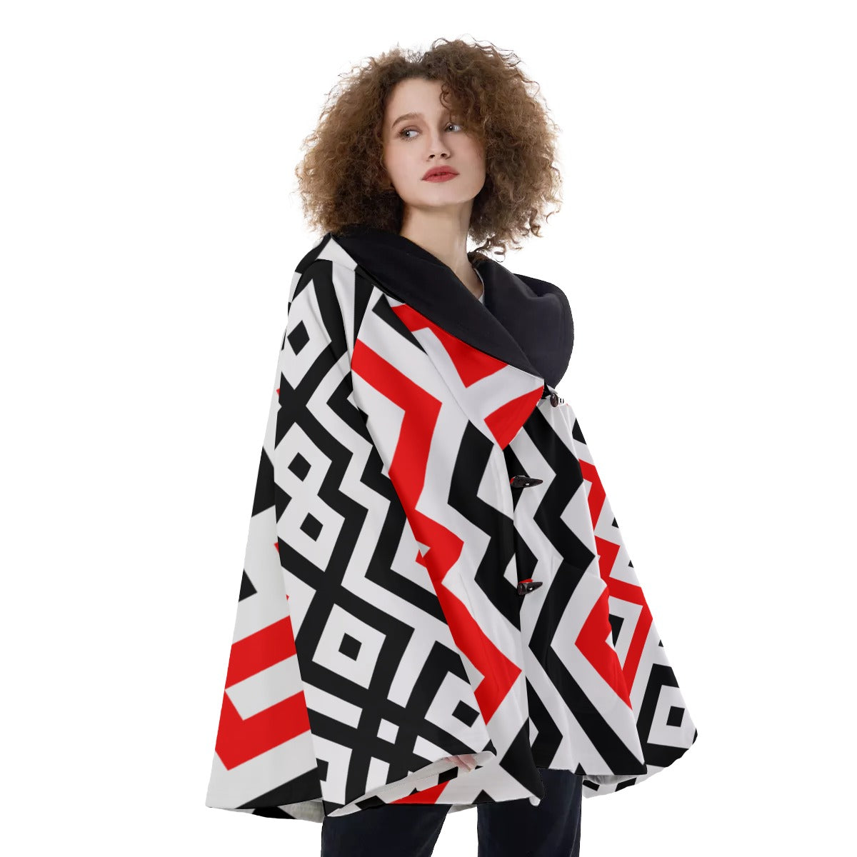 Fashion Women Pattern Button Coat Print Hooded Jacket Outerwear 04