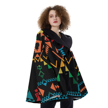 Fashion Women Pattern Button Coat Print Hooded Jacket Outerwear 02