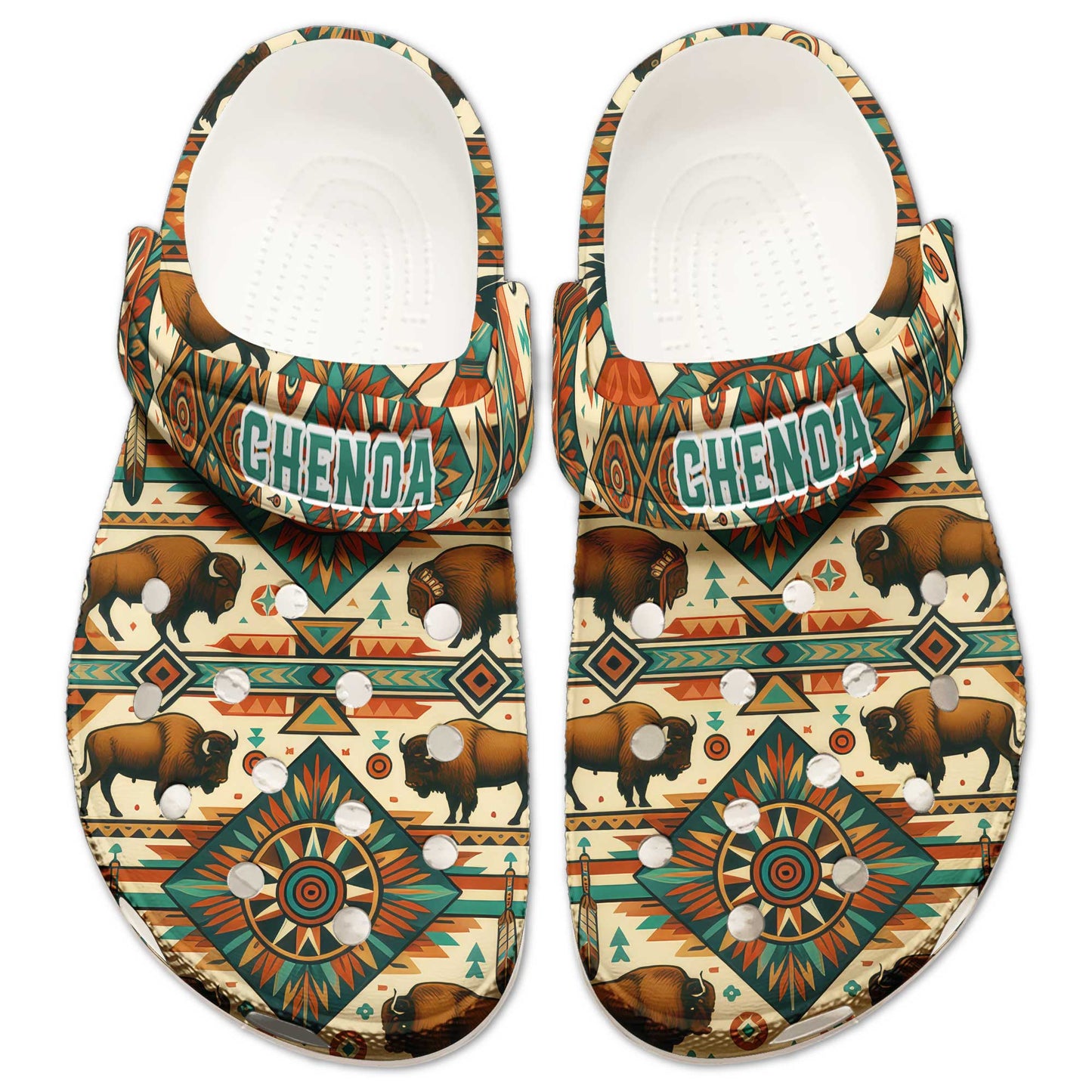 Custom Name Native Buffalo Pattern Crocs – Unique Family Gift for Loved Ones