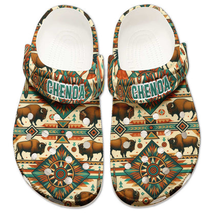 Custom Name Native Buffalo Pattern Crocs – Unique Family Gift for Loved Ones