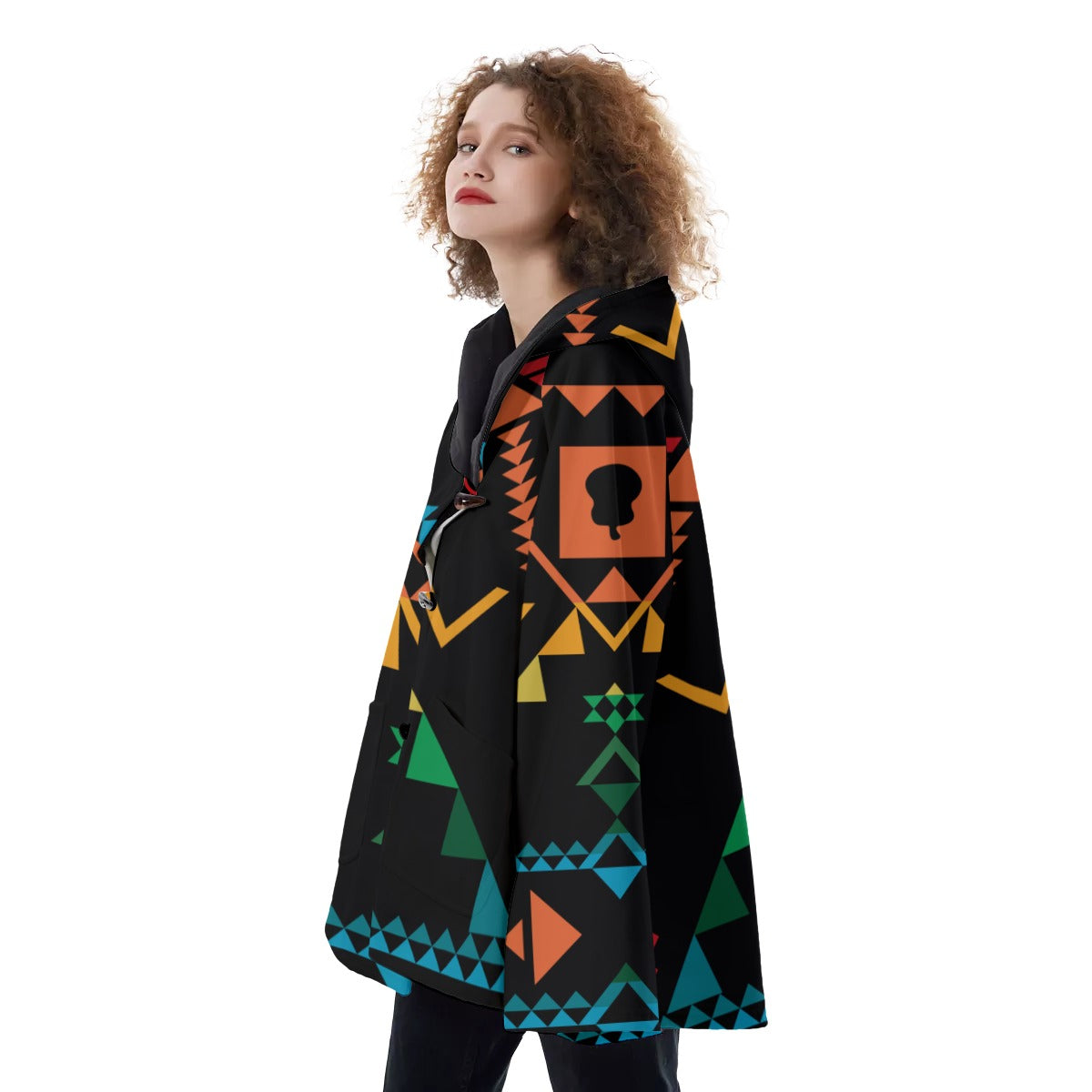 Fashion Women Pattern Button Coat Print Hooded Jacket Outerwear 02