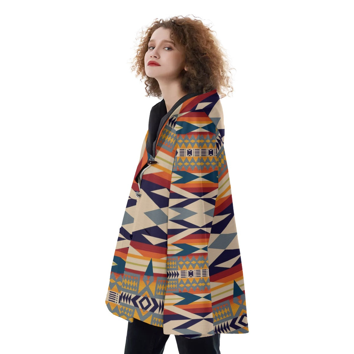 Fashion Women Pattern Button Coat Print Hooded Jacket Outerwear 06