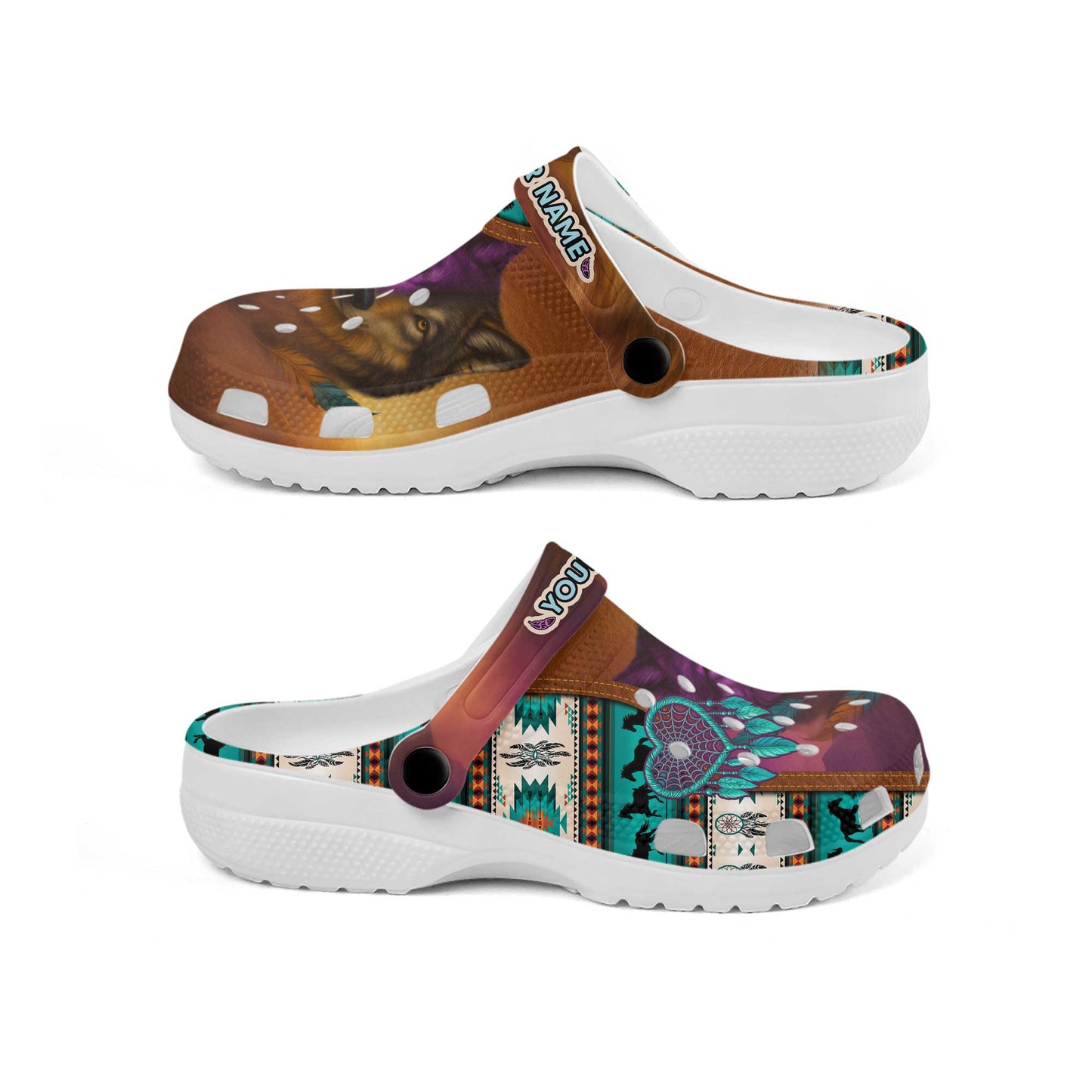 Custom Name Wolf & Dreamcatcher Clogs – A Heartfelt Family Gift with Soul and Spirit
