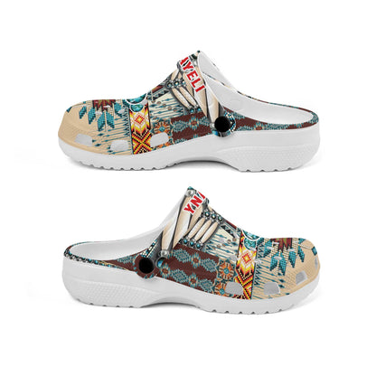 Custom Name Clogs – Rustic Boho Style with Turquoise Stone & Traditional Patterns