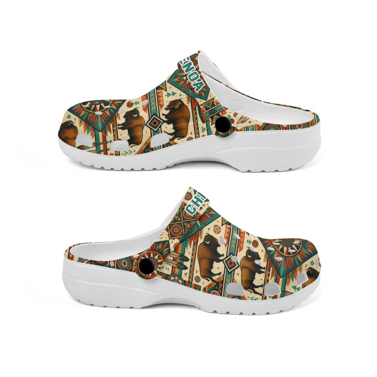 Custom Name Native Buffalo Pattern Crocs – Unique Family Gift for Loved Ones