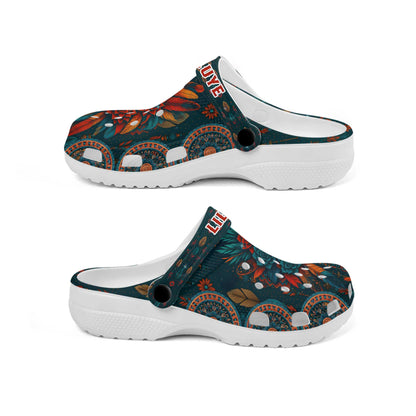 Custom Tribal Pattern Clogs with Name – Sacred Dreamcatcher, Floral & Feather Symbols
