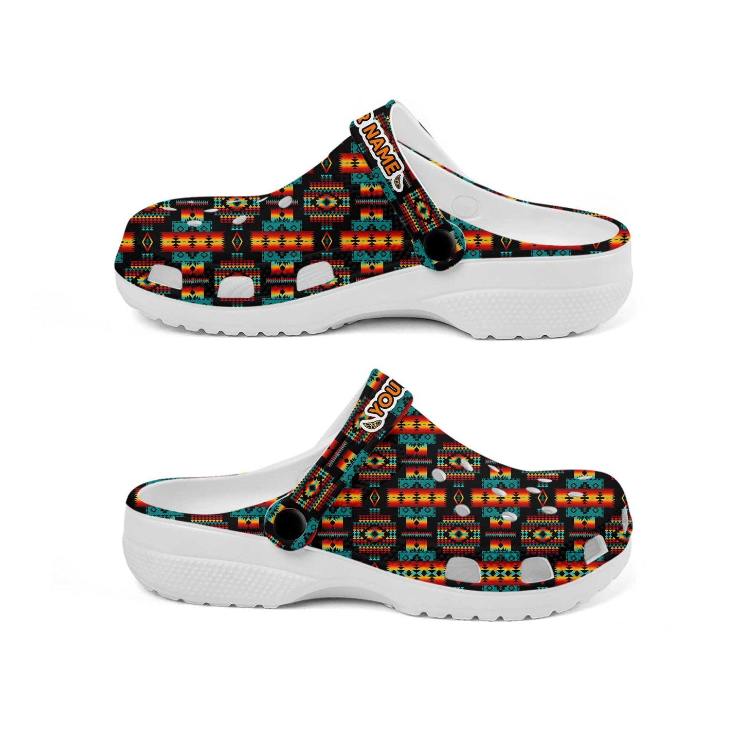 Custom Name Native Sunset Clogs – Bold Tribal Style Footwear for Family Gifting