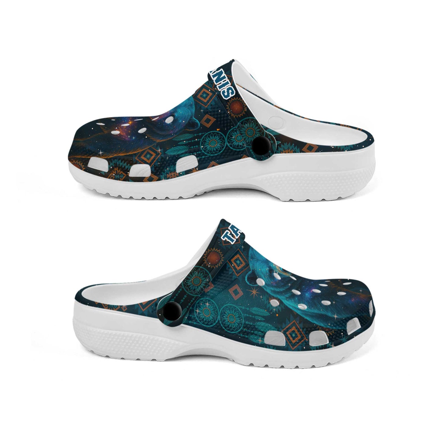 Custom Name Bear Spirit Clogs – Native Tribal Galaxy Design & Meaningful Gift for Family