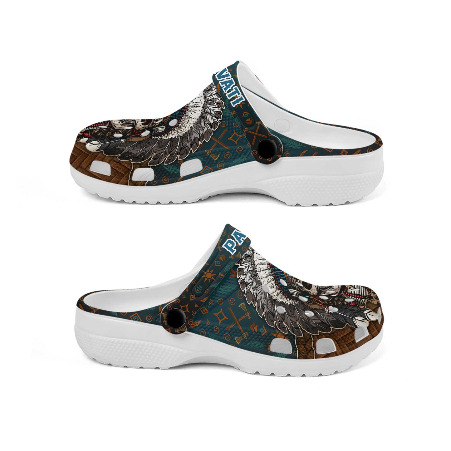 Custom Name Native Skull Chief Clogs Personalized Tribal Gift for Family & Friend