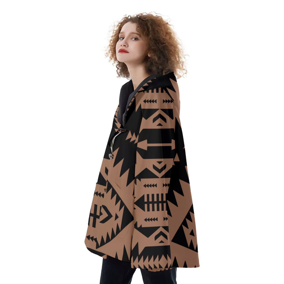 Fashion Women Pattern Button Coat Print Hooded Jacket Outerwear 01