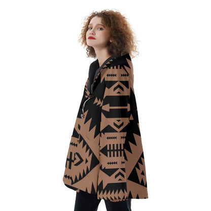 Fashion Women Pattern Button Coat Print Hooded Jacket Outerwear 01