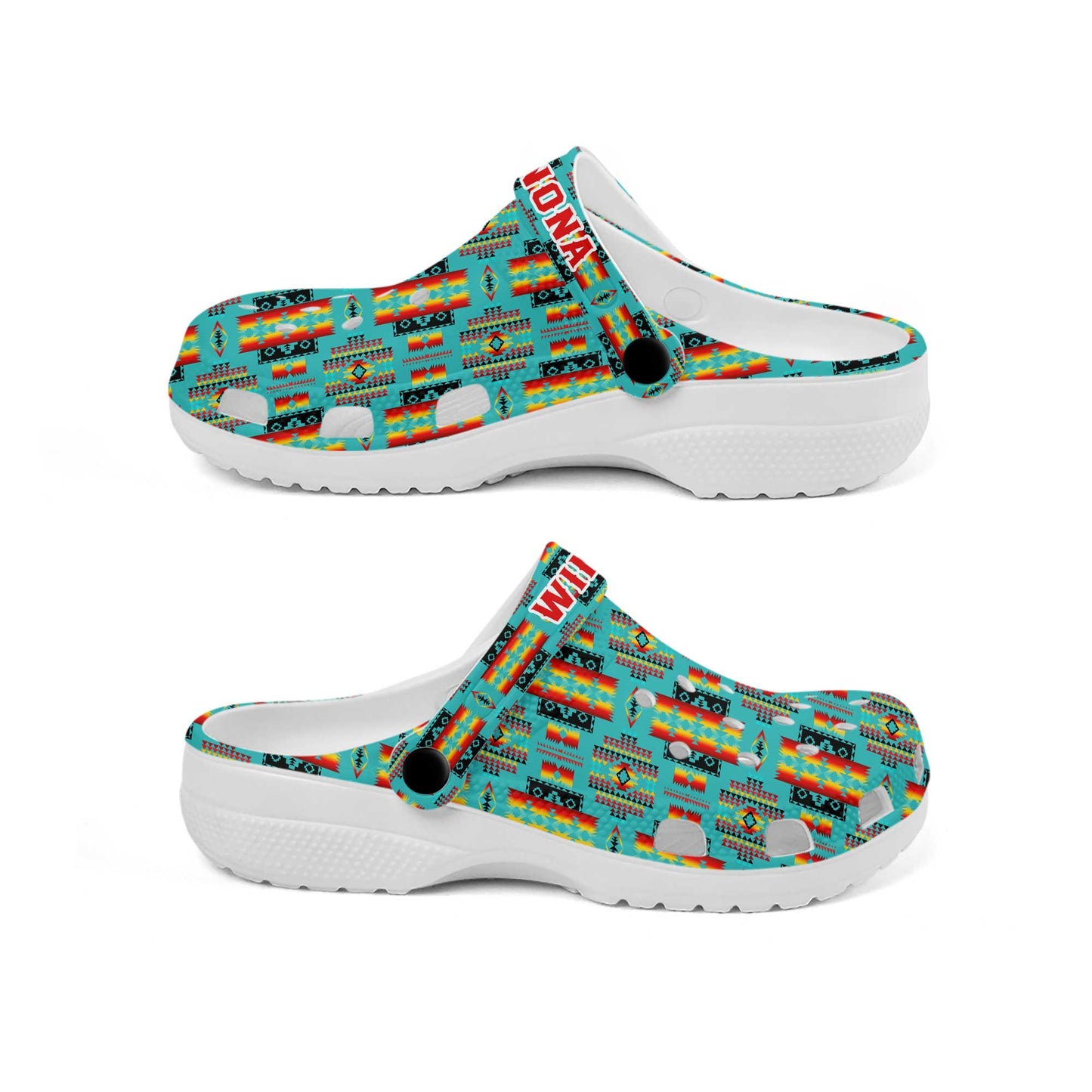 Custom Name Turquoise Tribal Clogs – Vibrant Native-Inspired Gift for the Whole Family