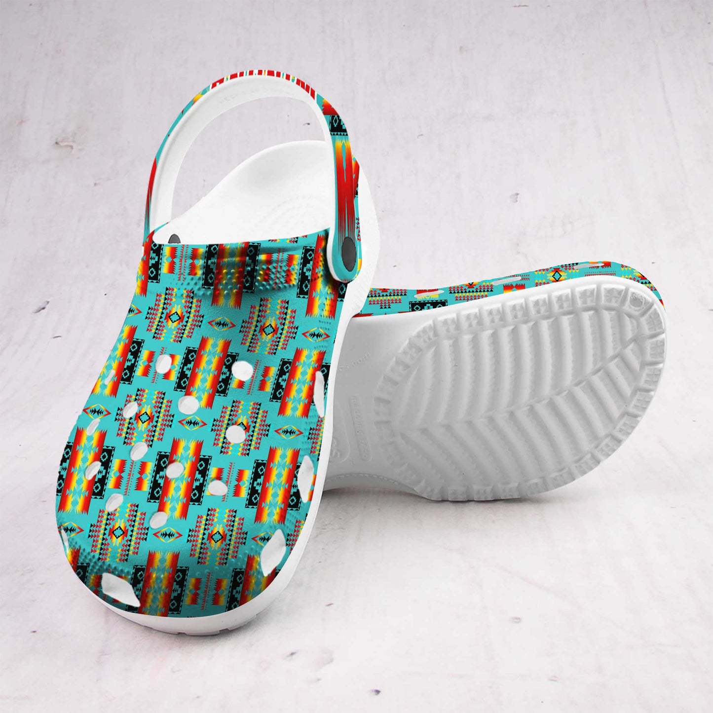 Custom Name Turquoise Tribal Clogs – Vibrant Native-Inspired Gift for the Whole Family