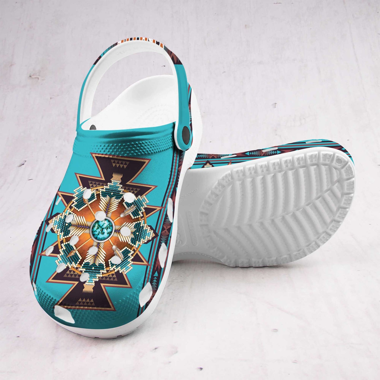 Custom Name Tribal Blue Clogs – Sacred Geometry & Turquoise Design, Gift for Family