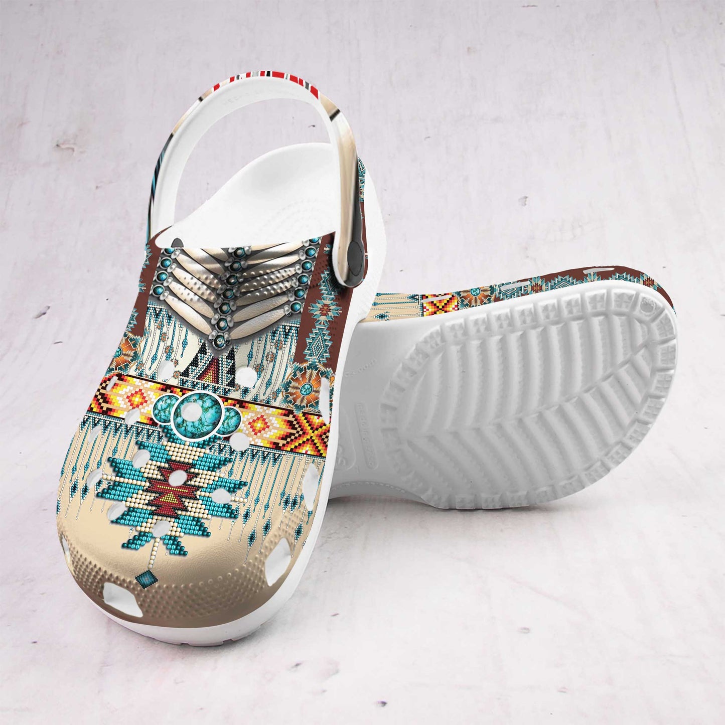Custom Name Clogs – Rustic Boho Style with Turquoise Stone & Traditional Patterns