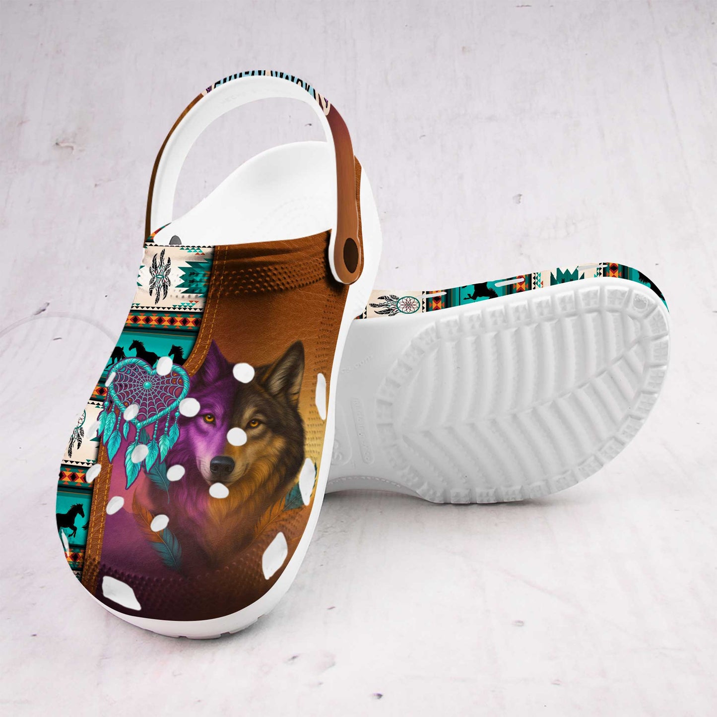 Custom Name Wolf & Dreamcatcher Clogs – A Heartfelt Family Gift with Soul and Spirit