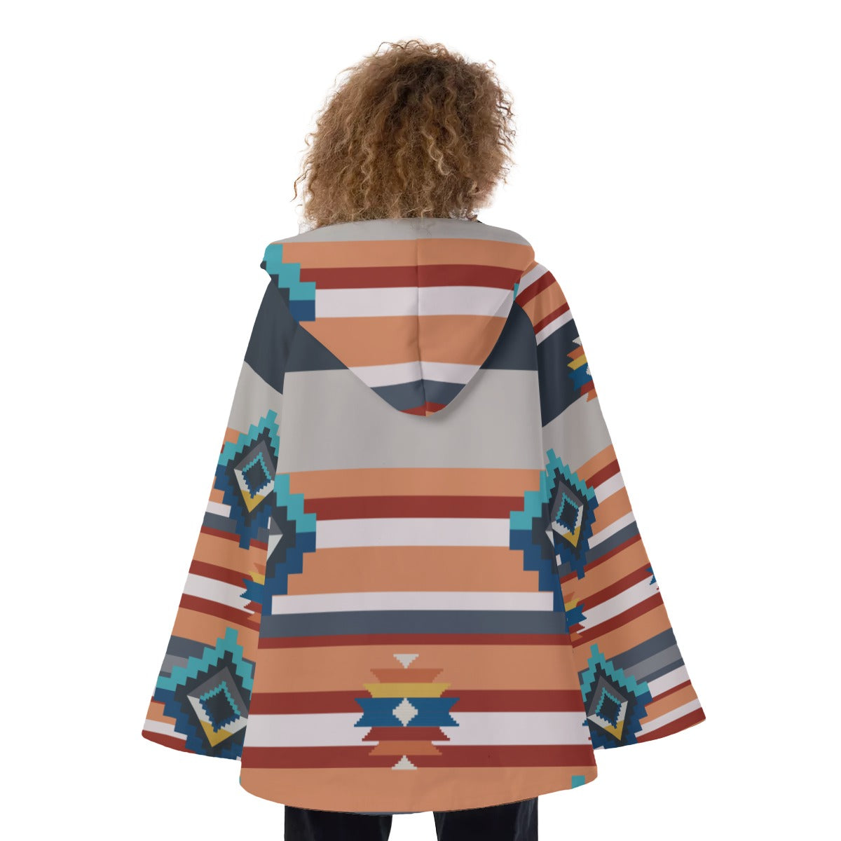 Fashion Women Pattern Button Coat Print Hooded Jacket Outerwear 05