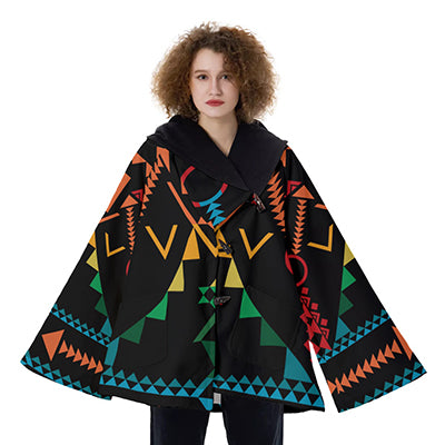 Fashion Women Pattern Button Coat Print Hooded Jacket Outerwear 02