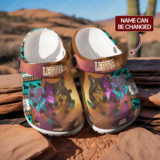 Custom Name Wolf & Dreamcatcher Clogs – A Heartfelt Family Gift with Soul and Spirit