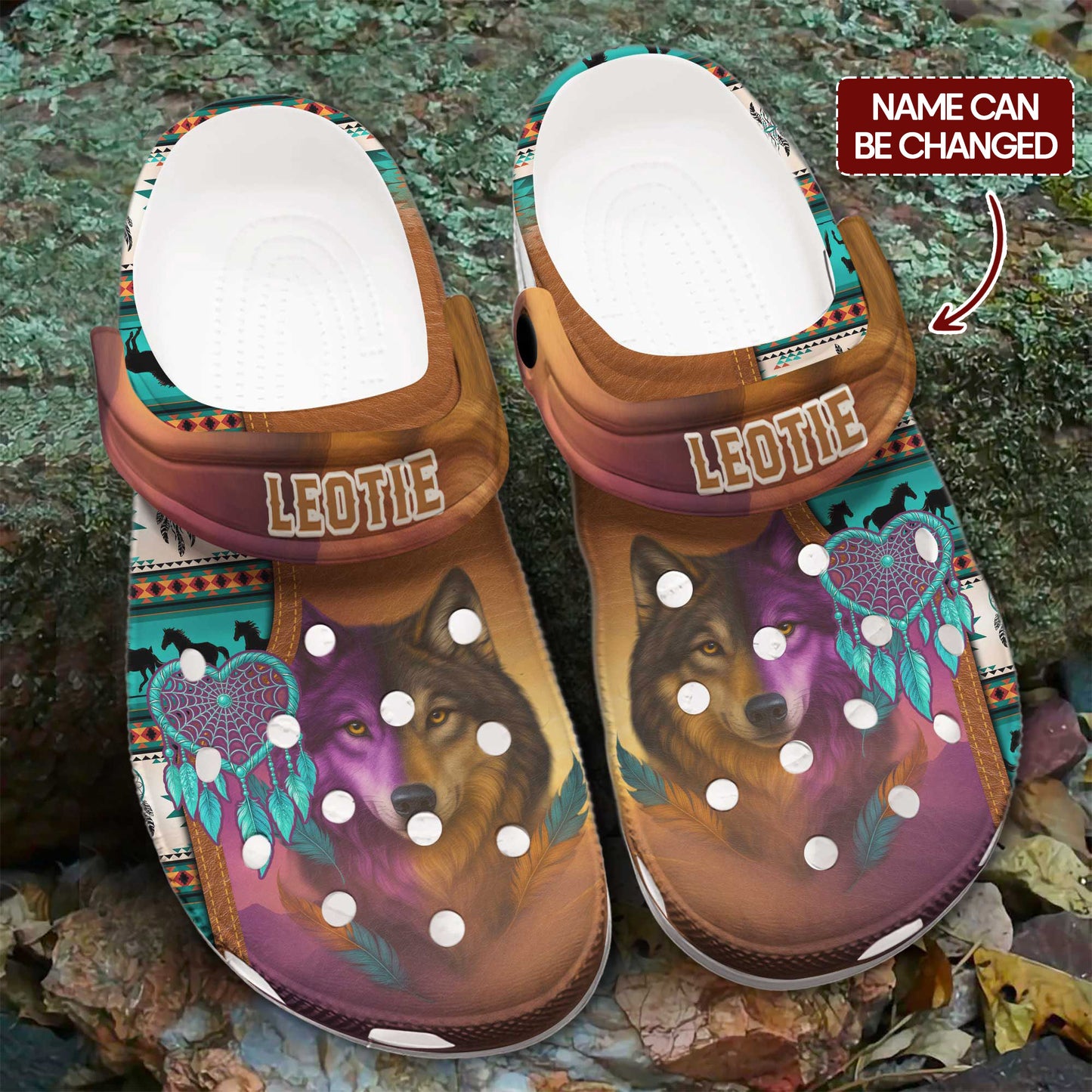 Custom Name Wolf & Dreamcatcher Clogs – A Heartfelt Family Gift with Soul and Spirit