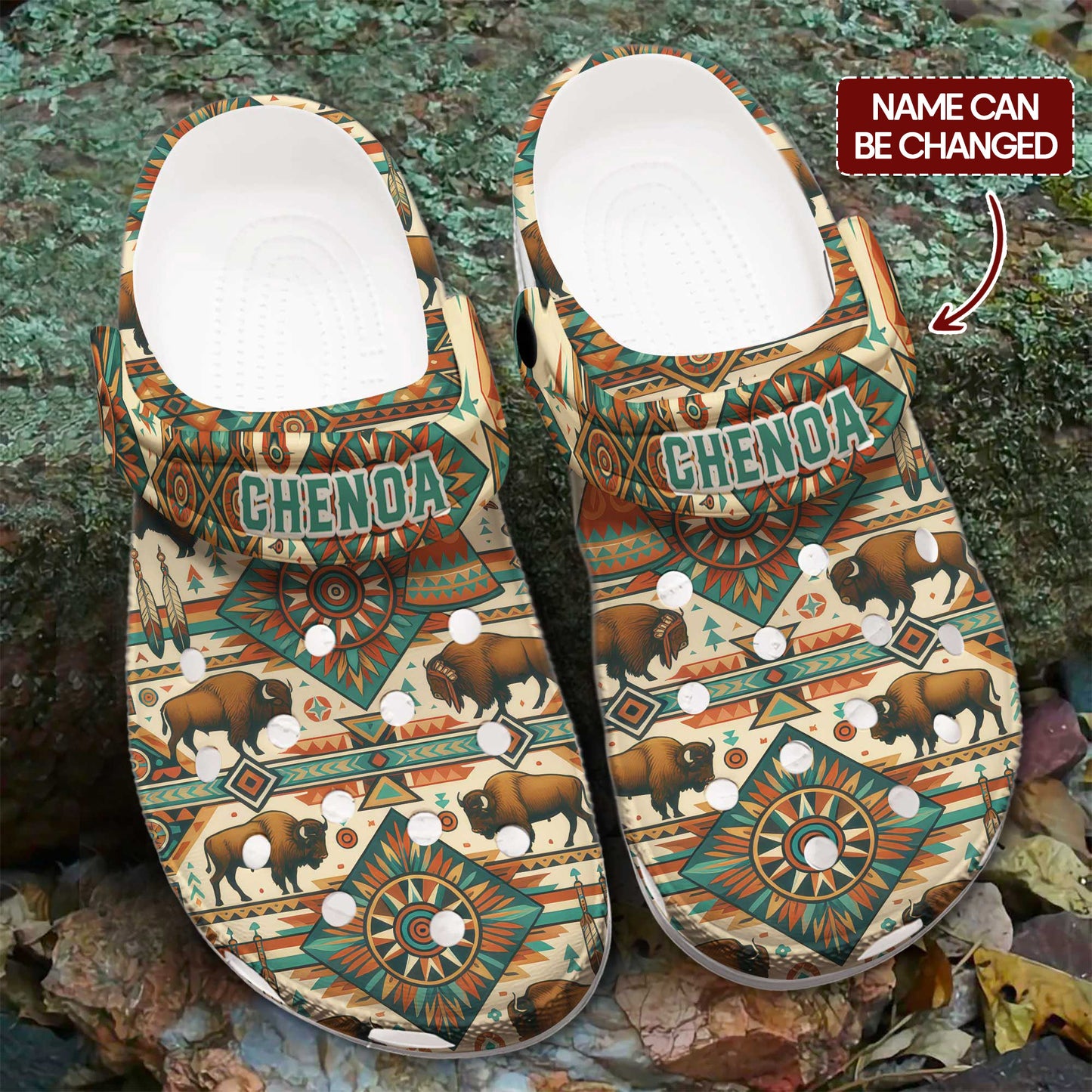 Custom Name Native Buffalo Pattern Crocs – Unique Family Gift for Loved Ones